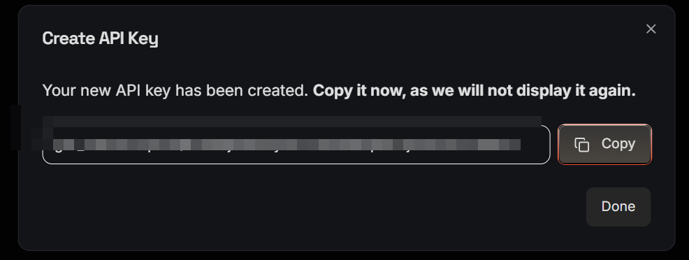 APIキーのコピー画面